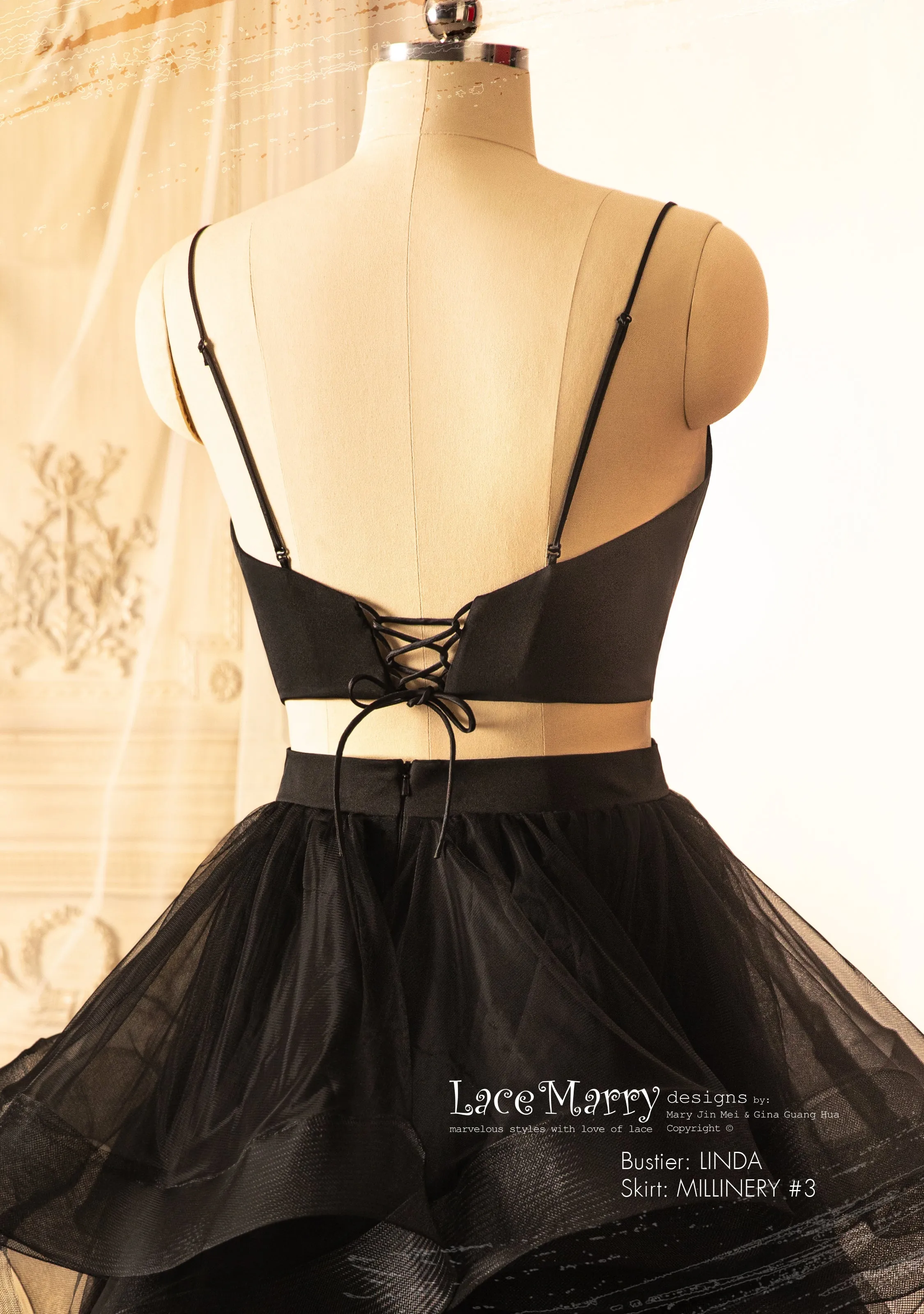 Black Wedding Dress with V Neck Separate Plain Bustier