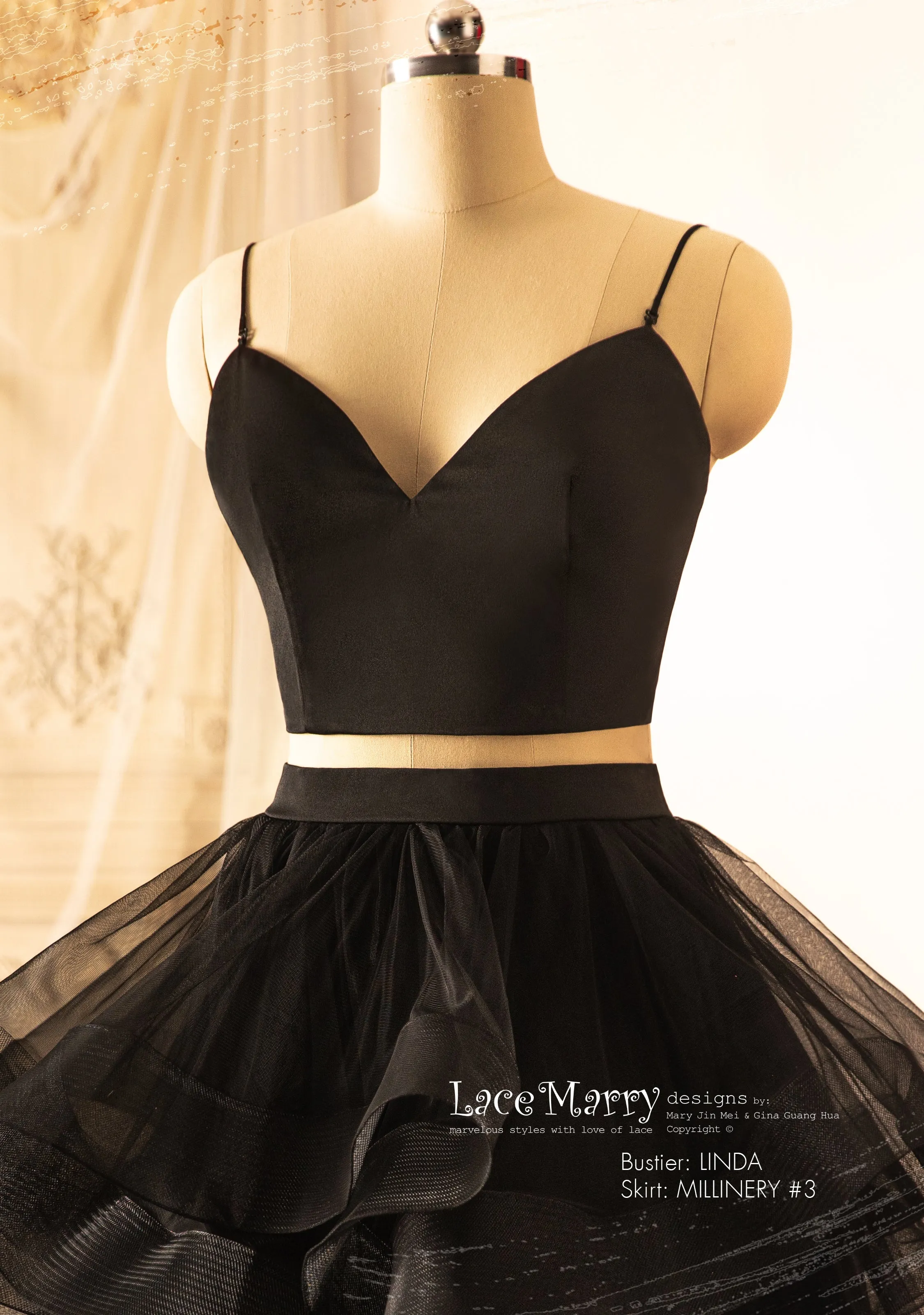 Black Wedding Dress with V Neck Separate Plain Bustier