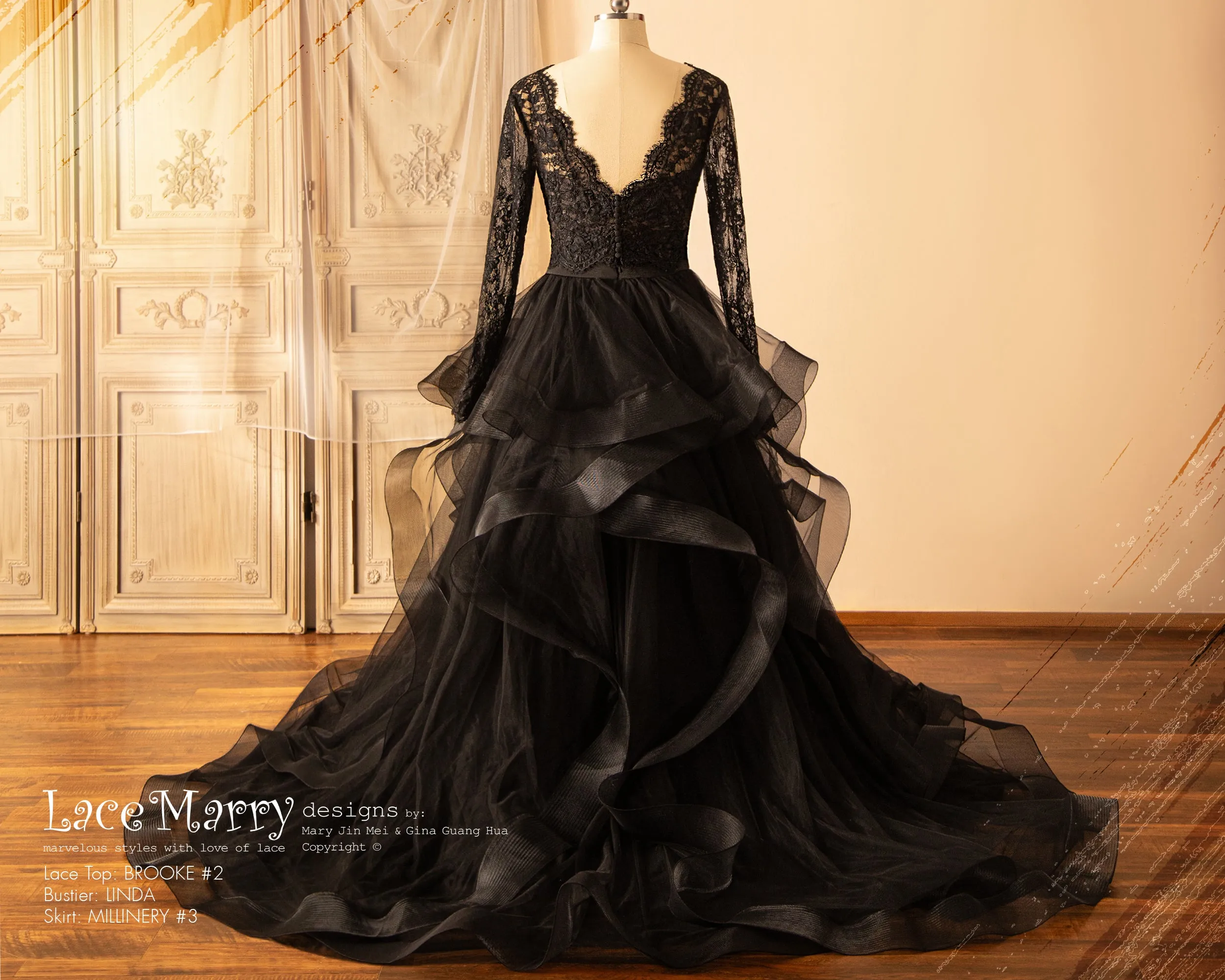 Black Wedding Dress with V Neck Separate Plain Bustier