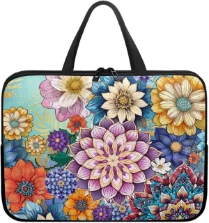 Boho Mandala Laptop and Tablet Case for Women Notebook Case Color Floral Flowers Laptop and Tablet Case Multifuntional Briefcase Bag-15 inch