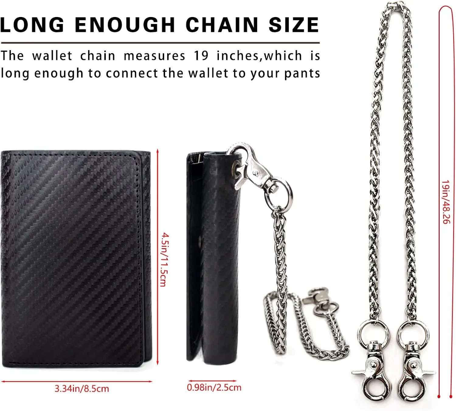 boshiho Real Leather RFID Blocking Bifold Wallets for Men Double Zipper Coin Pocket Purse with Anti-Theft Chain