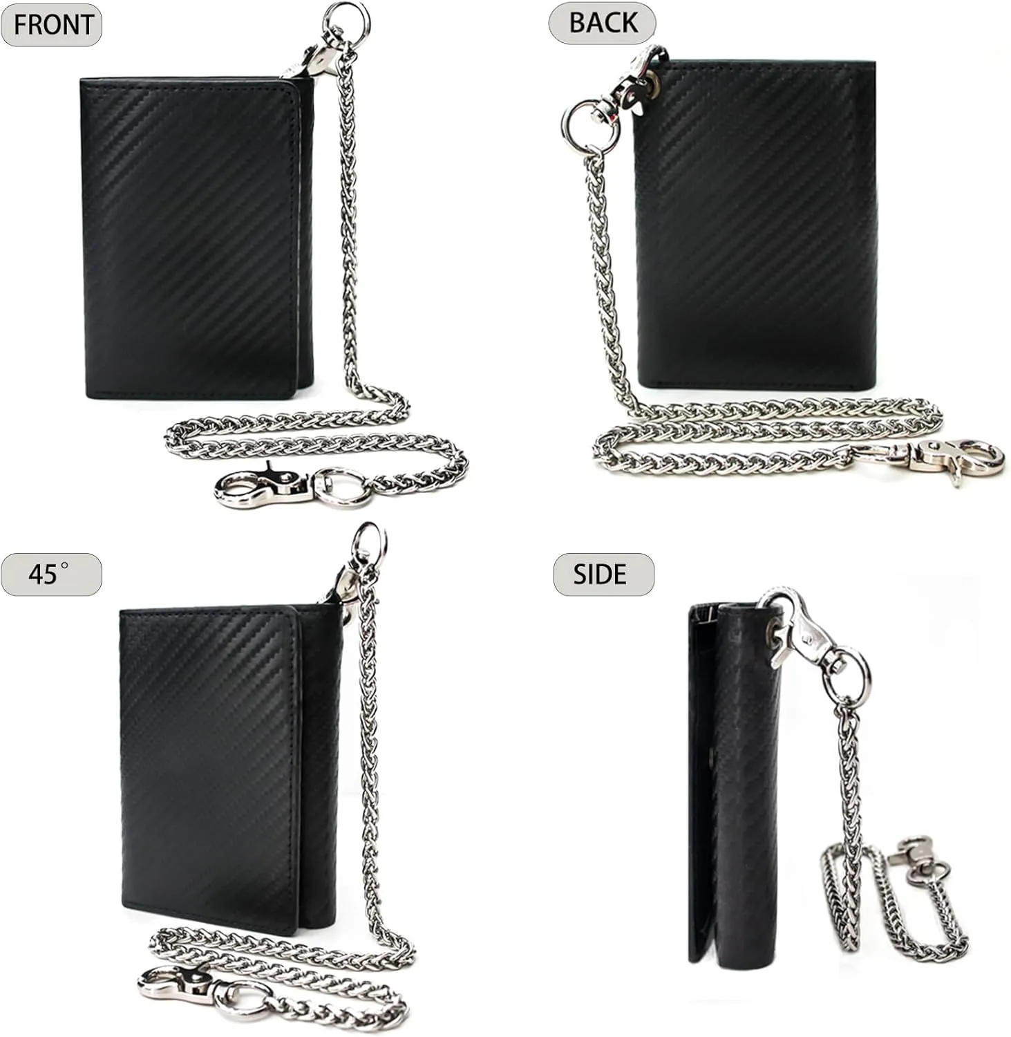 boshiho Real Leather RFID Blocking Bifold Wallets for Men Double Zipper Coin Pocket Purse with Anti-Theft Chain