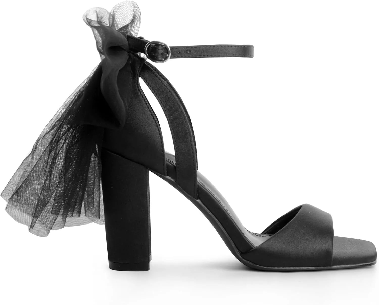 Bow Heels for Women Square Toe Chunky Heel Wedding Shoes