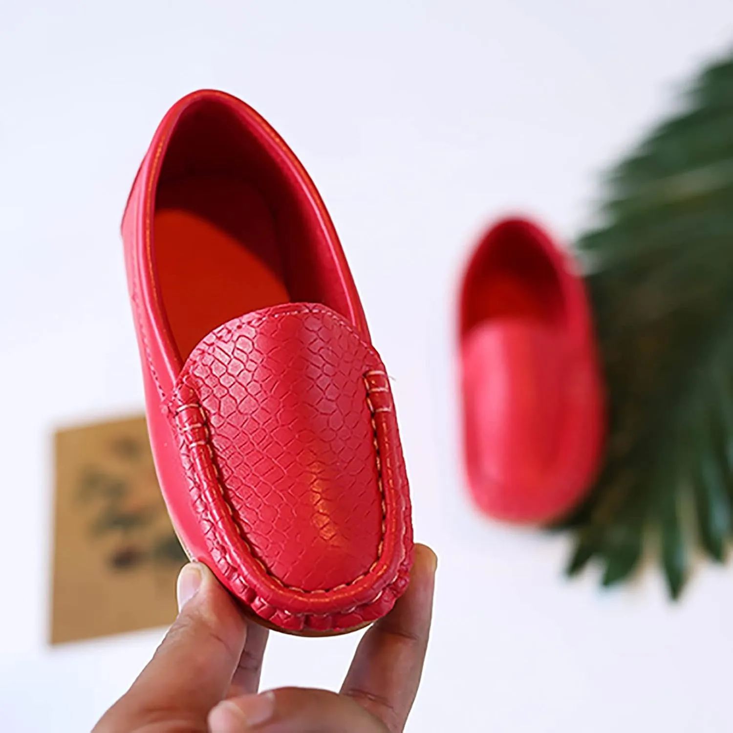 Boys Girls Leather Loafers Soft Slip-On Texture Flat Boat Dress occasin Schooling Daily Casual Walking Shoes