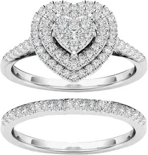 Bridal Ring Set Heart Shaped Cubic Zirconia 925 Silver 2 Piece Solitaire Wedding Engagement Ring Set For Women