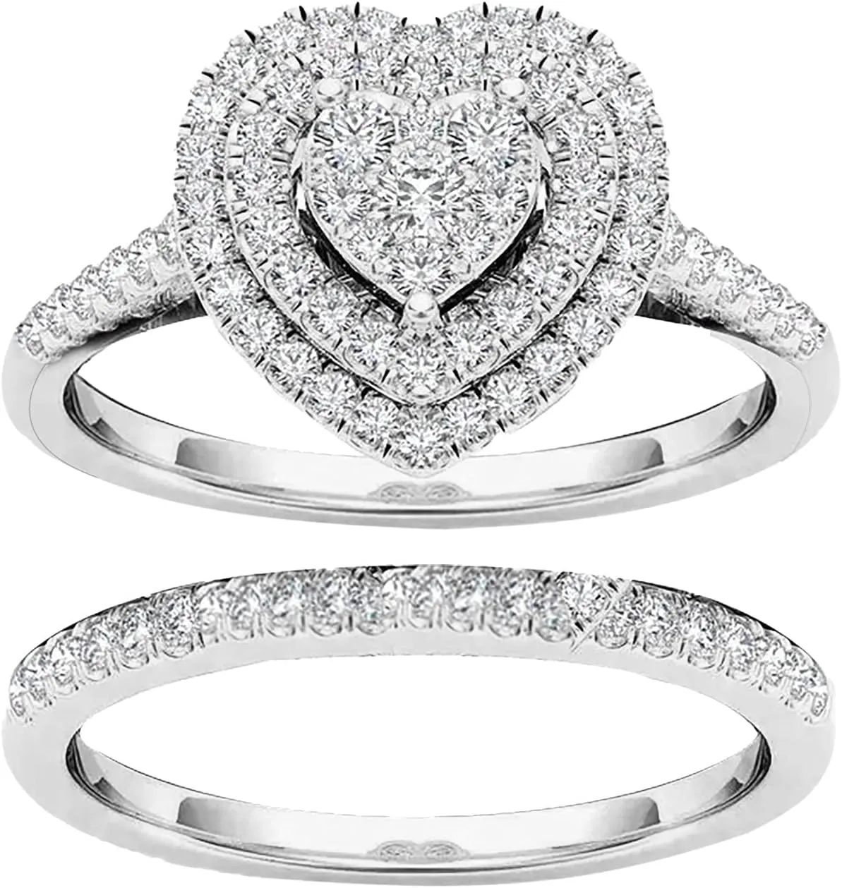 Bridal Ring Set Heart Shaped Cubic Zirconia 925 Silver 2 Piece Solitaire Wedding Engagement Ring Set For Women