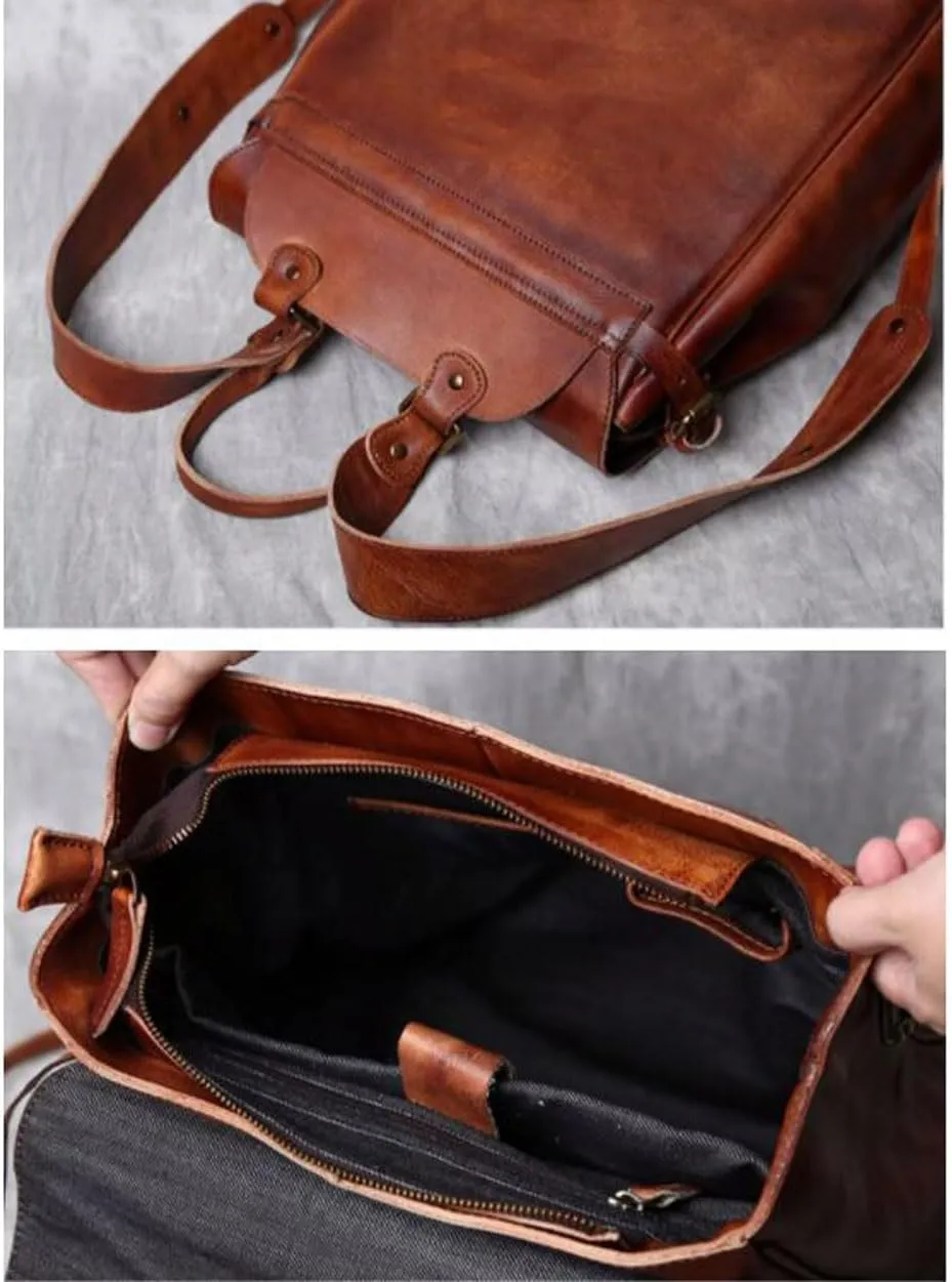 Briefcases Mens Backpacks Genuine Leather Computers Bags Casual Daypack Luggage Travel Bags Laptop Bags(Black)