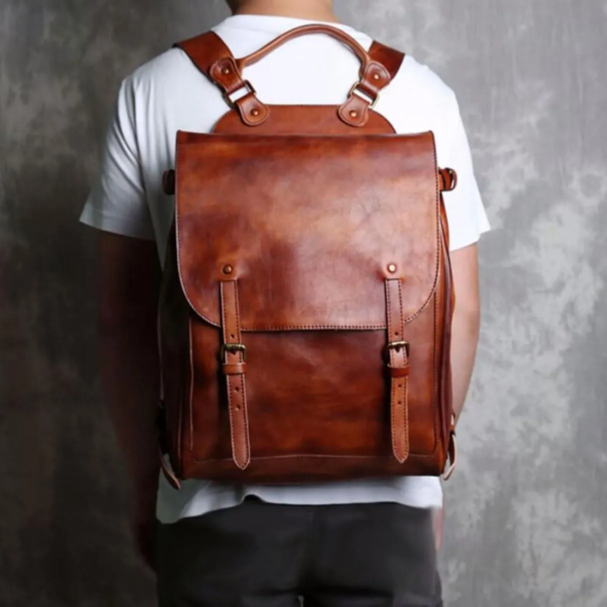 Briefcases Mens Backpacks Genuine Leather Computers Bags Casual Daypack Luggage Travel Bags Laptop Bags(Black)