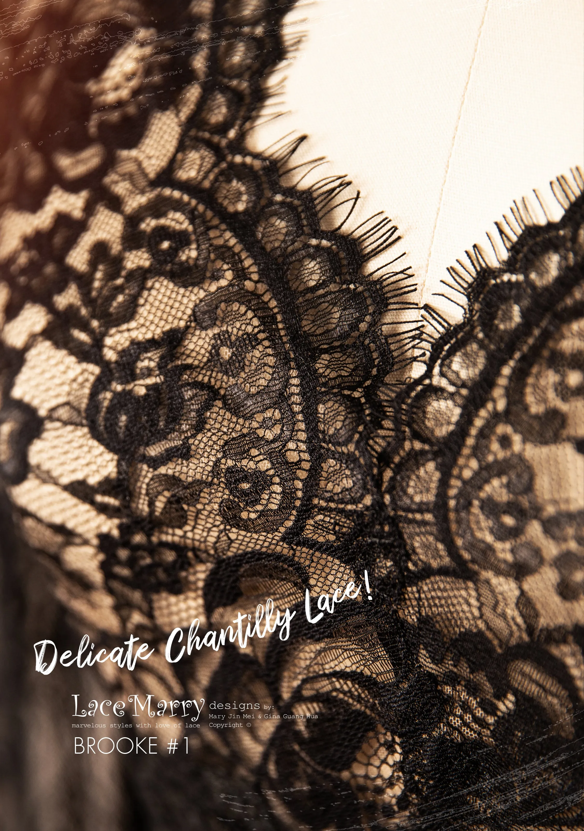 BROOKE #1 / Black Lace Bolero with Long Sleeves and V Neckline