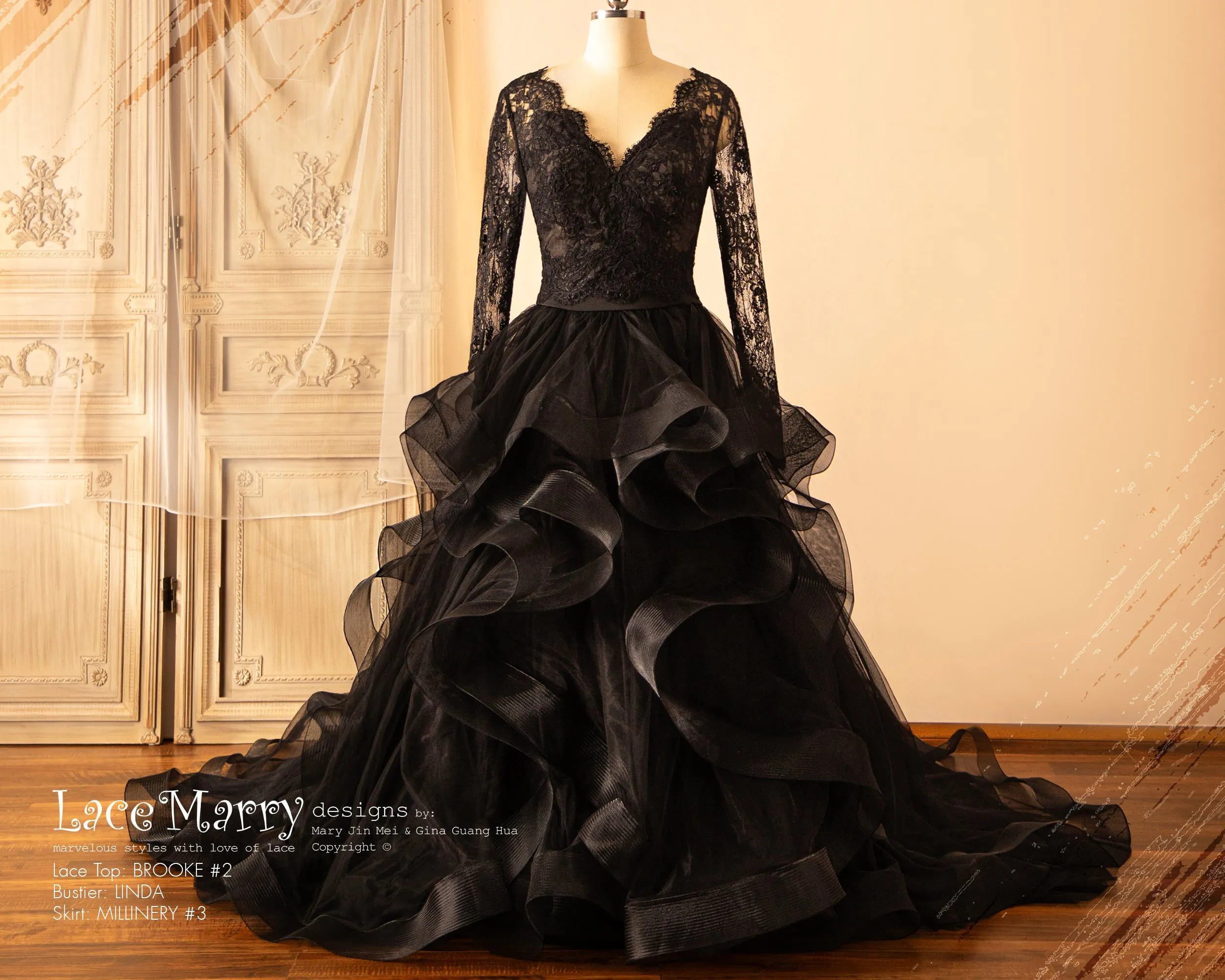 BROOKE #2 / Gothic Black Lace Bridal Bolero with Long Sleeves