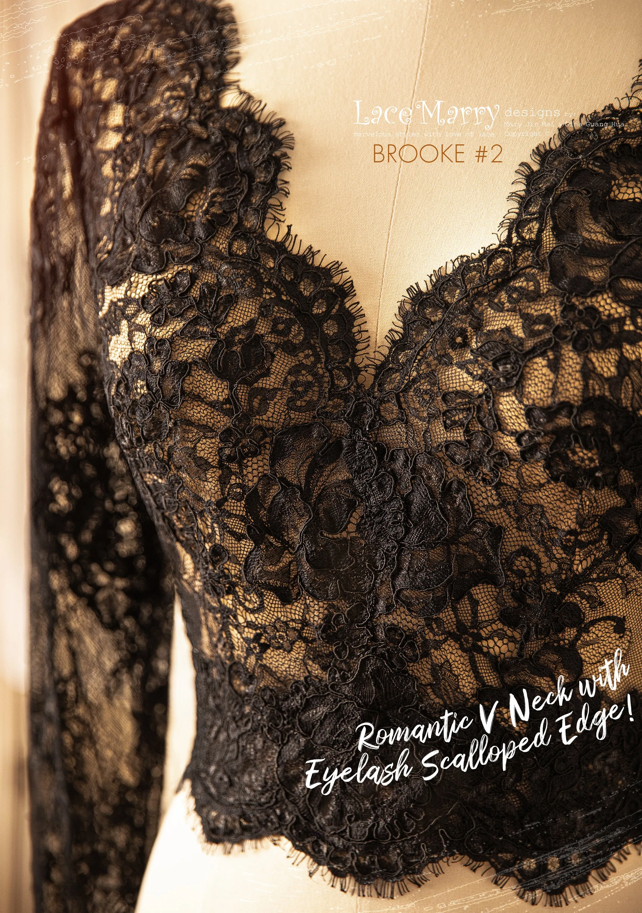 BROOKE #2 / Gothic Black Lace Bridal Bolero with Long Sleeves