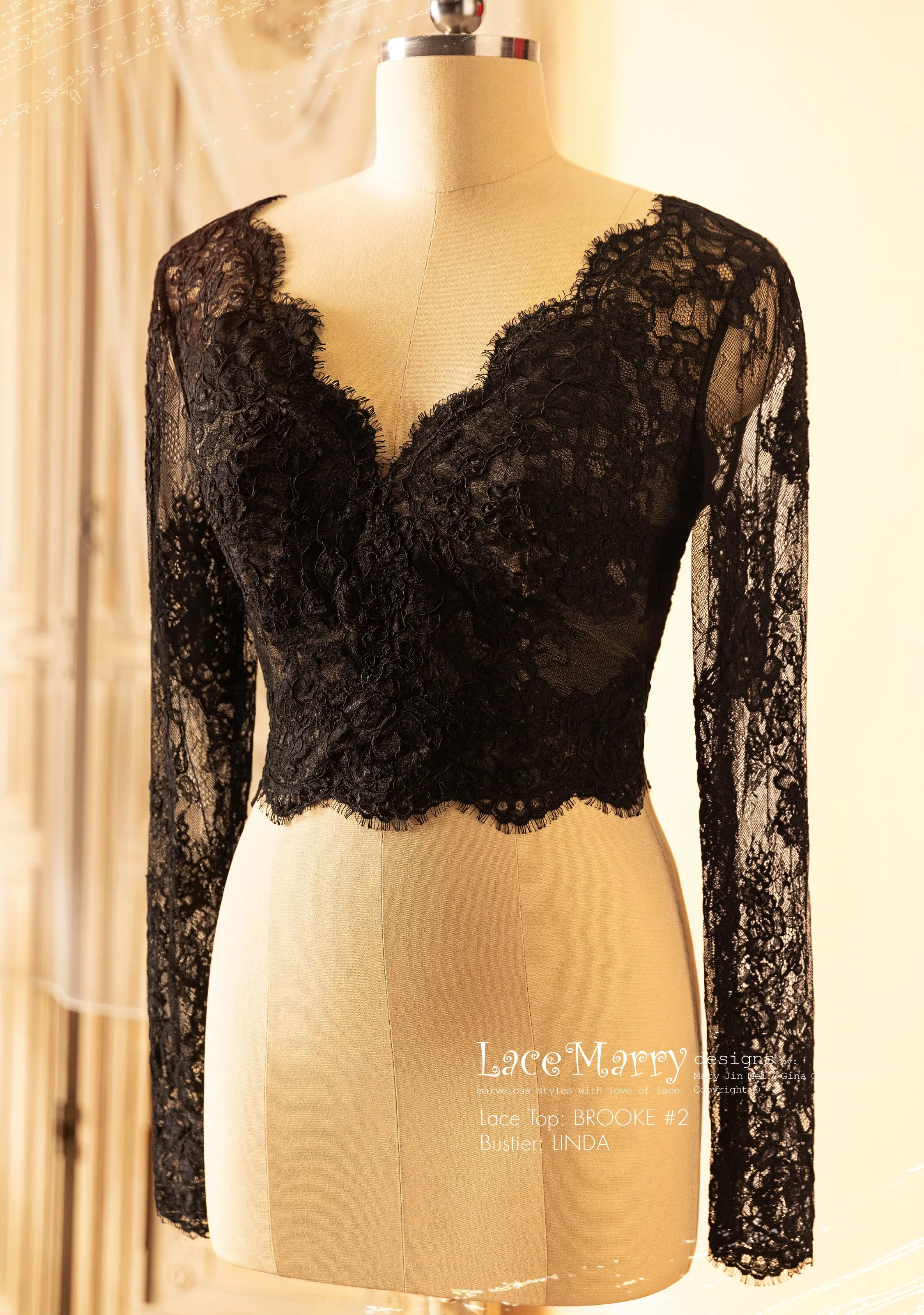 BROOKE #2 / Gothic Black Lace Bridal Bolero with Long Sleeves