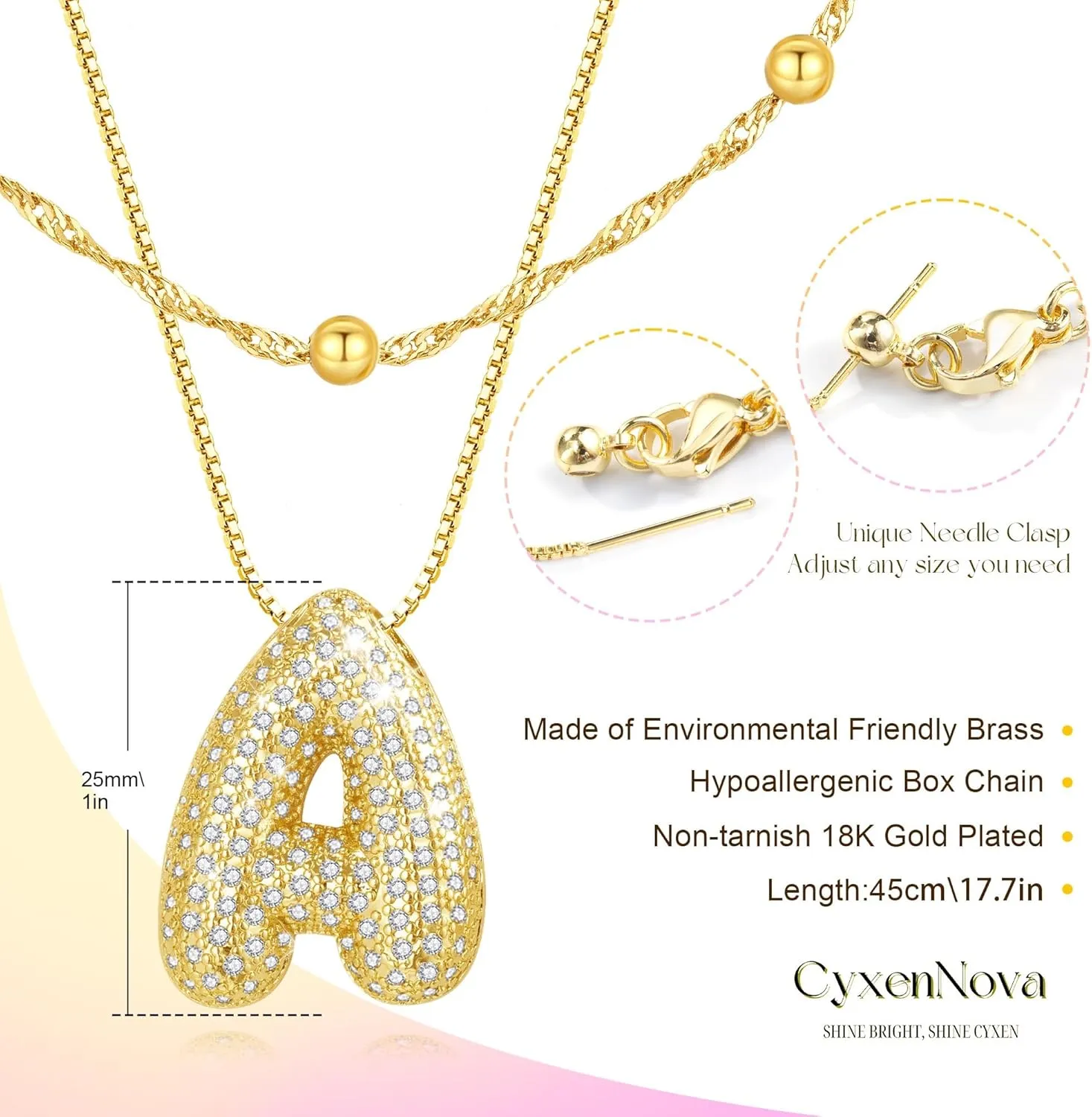 Bubble Letter Necklace Gold Initial Necklaces for Women, Layered Gold Necklaces with Bollon Pendant Jewelry Gifts for Women