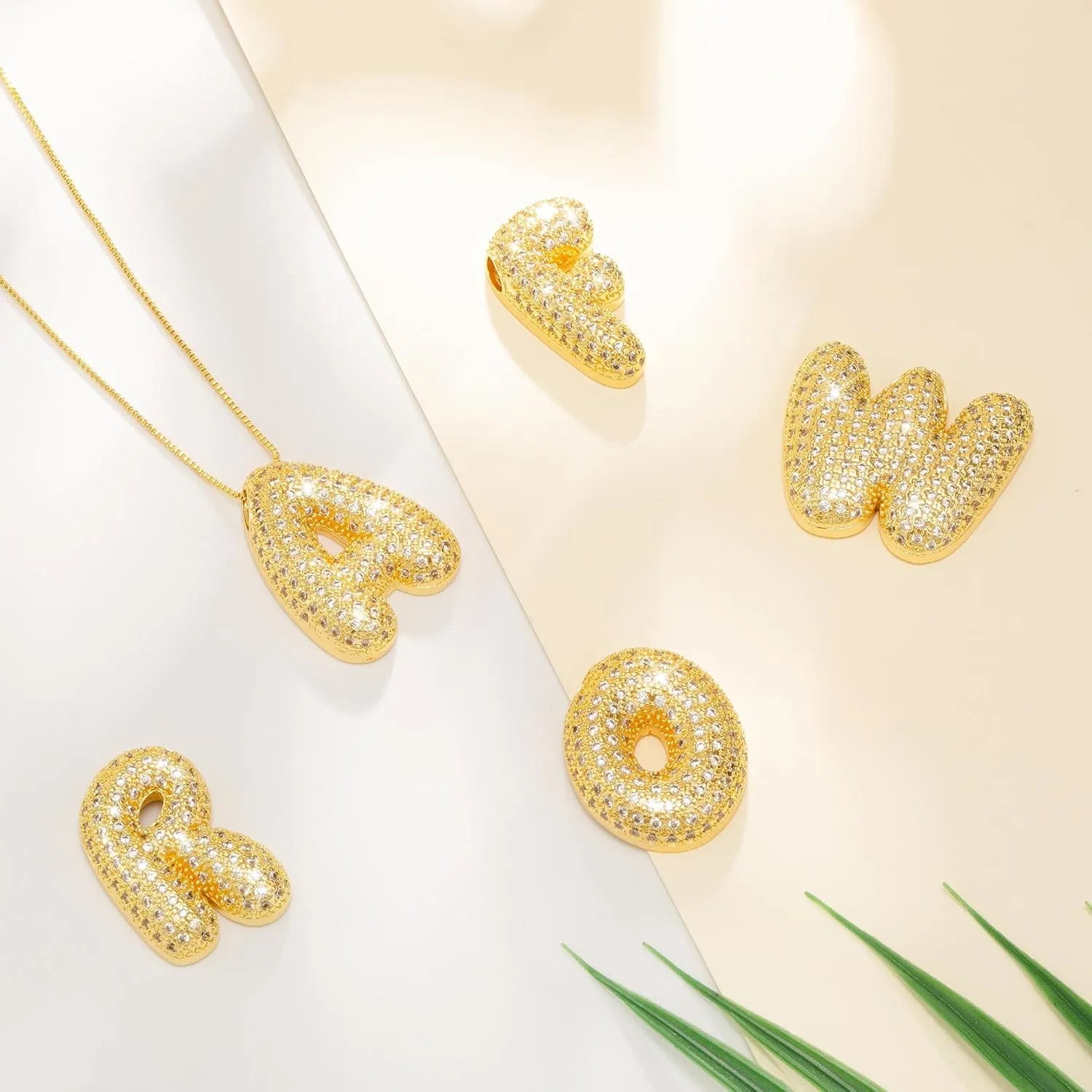 Bubble Letter Necklace Gold Initial Necklaces for Women, Layered Gold Necklaces with Bollon Pendant Jewelry Gifts for Women