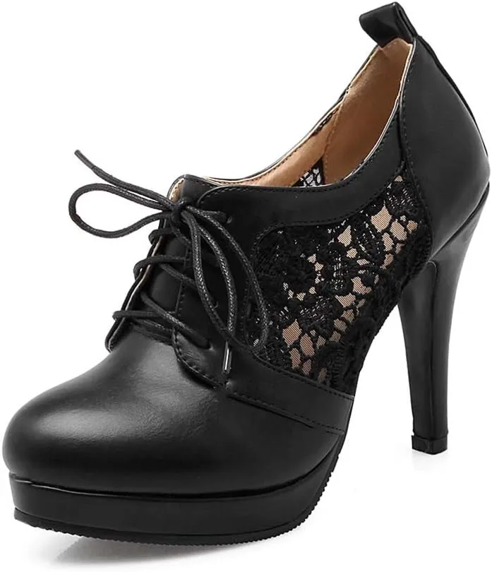 Bubumei Women Lace Up Stiletto High Heel Pumps Platform Sexy Closed Toe Court Shoes