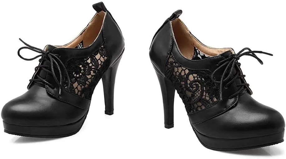 Bubumei Women Lace Up Stiletto High Heel Pumps Platform Sexy Closed Toe Court Shoes