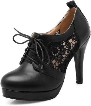 Bubumei Women Lace Up Stiletto High Heel Pumps Platform Sexy Closed Toe Court Shoes
