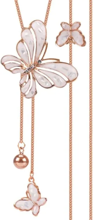 Butterflies Necklace for Women Statement Jewelry Long Pendant Sweater Chain Rose Gold