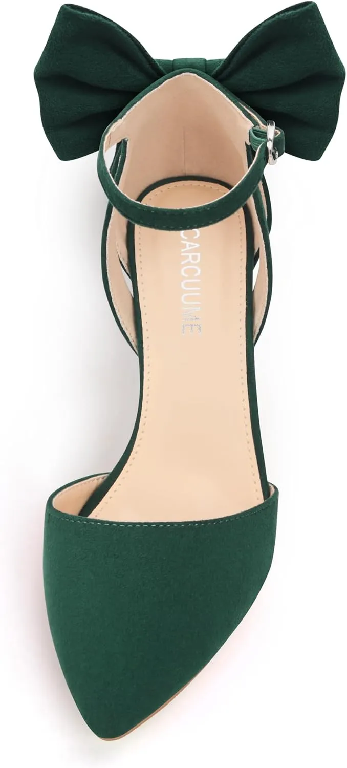 Carcuume Womens Bow Tie Back Heels Close Toe Pumps Stiletto High Heels Wedding Shoes Ankle Strap Heel Sandals