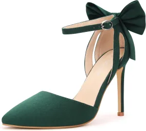 Carcuume Womens Bow Tie Back Heels Close Toe Pumps Stiletto High Heels Wedding Shoes Ankle Strap Heel Sandals