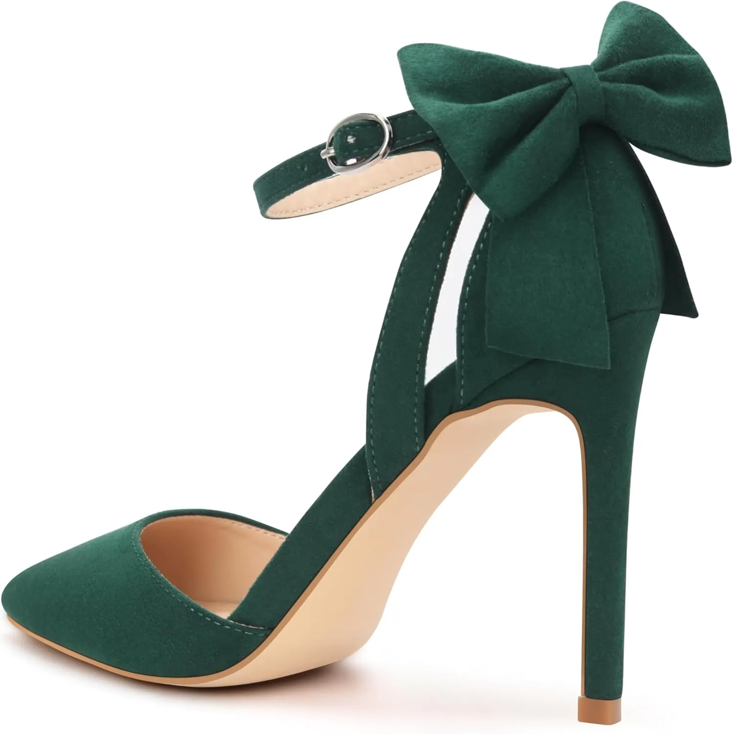 Carcuume Womens Bow Tie Back Heels Close Toe Pumps Stiletto High Heels Wedding Shoes Ankle Strap Heel Sandals