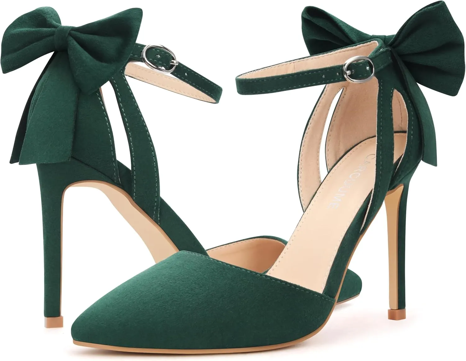 Carcuume Womens Bow Tie Back Heels Close Toe Pumps Stiletto High Heels Wedding Shoes Ankle Strap Heel Sandals