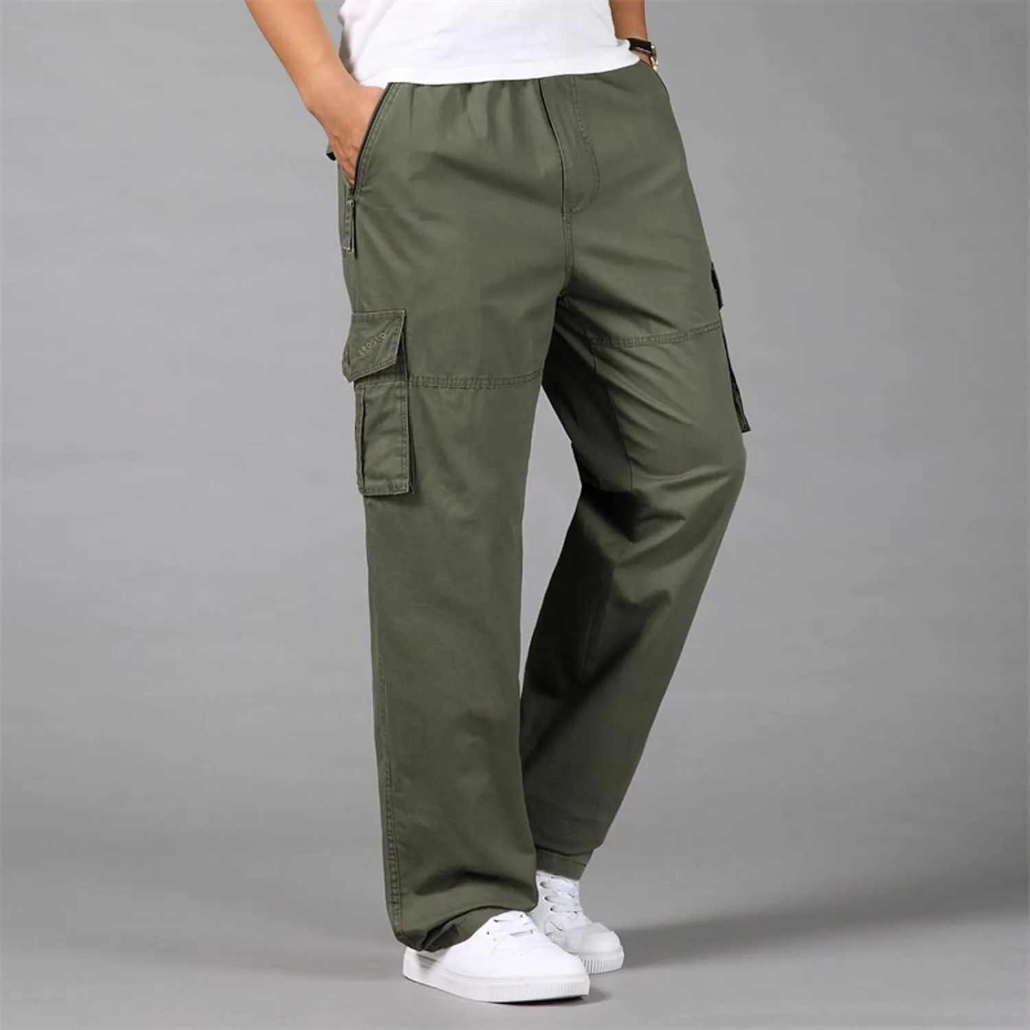 Cargo Pants for Men Relaxed Fit Elastic Running Athletic Sports Pants Casual Straight-Leg Trousers Mens Heavyweight