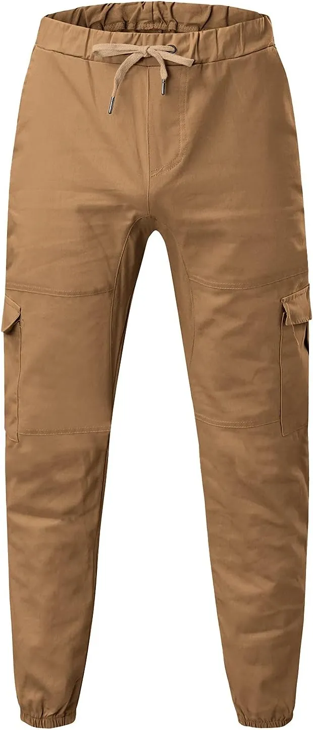 Cargo Pants for Men Relaxed Fit Waist Drawstring Athletic Trousers Casual Stretch Baggy Joggers Pockets Men's Outdoor