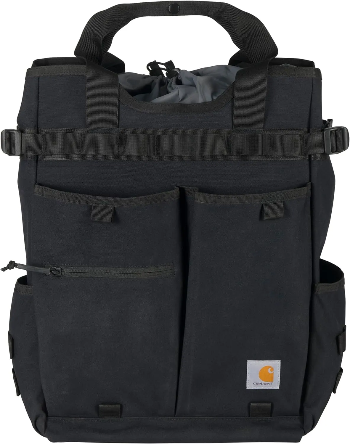 Carhartt 28L Nylon Cinch-Top Convertible Tote Backpack, Durable Pack with Laptop Sleeve, Black, One Size