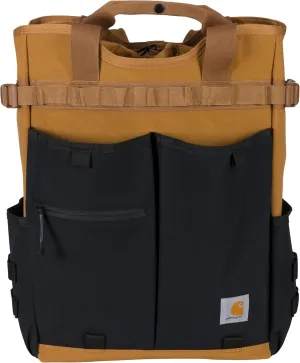 Carhartt 28L Nylon Cinch-Top Convertible Tote Backpack, Durable Pack with Laptop Sleeve, Brown, One Size