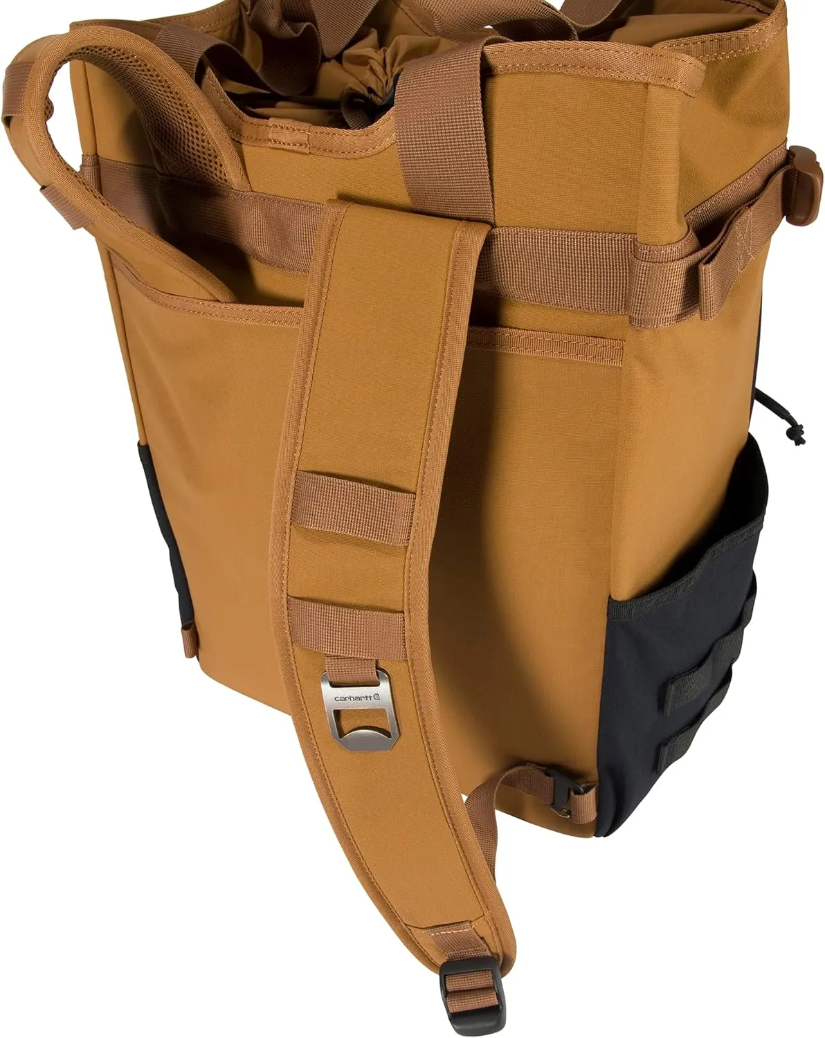 Carhartt 28L Nylon Cinch-Top Convertible Tote Backpack, Durable Pack with Laptop Sleeve, Brown, One Size