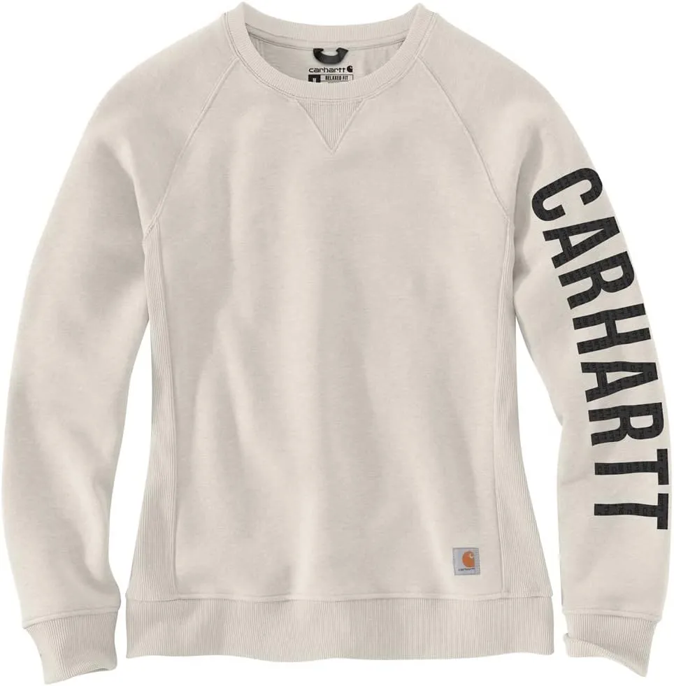 Carhartt Women's Relaxed Fit Midweight Crewneck Block Logo Sleeve Graphic Sweatshirt