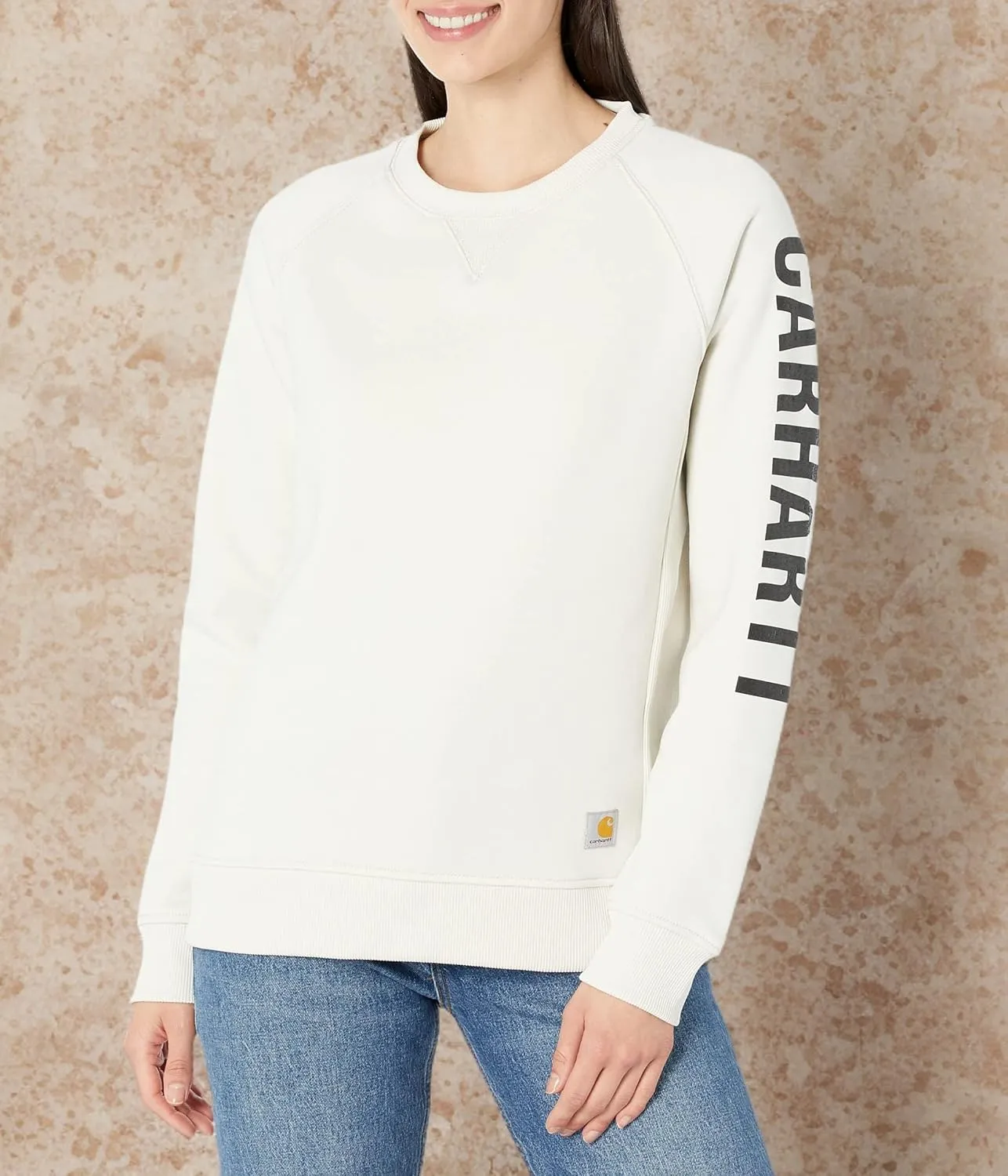 Carhartt Women's Relaxed Fit Midweight Crewneck Block Logo Sleeve Graphic Sweatshirt