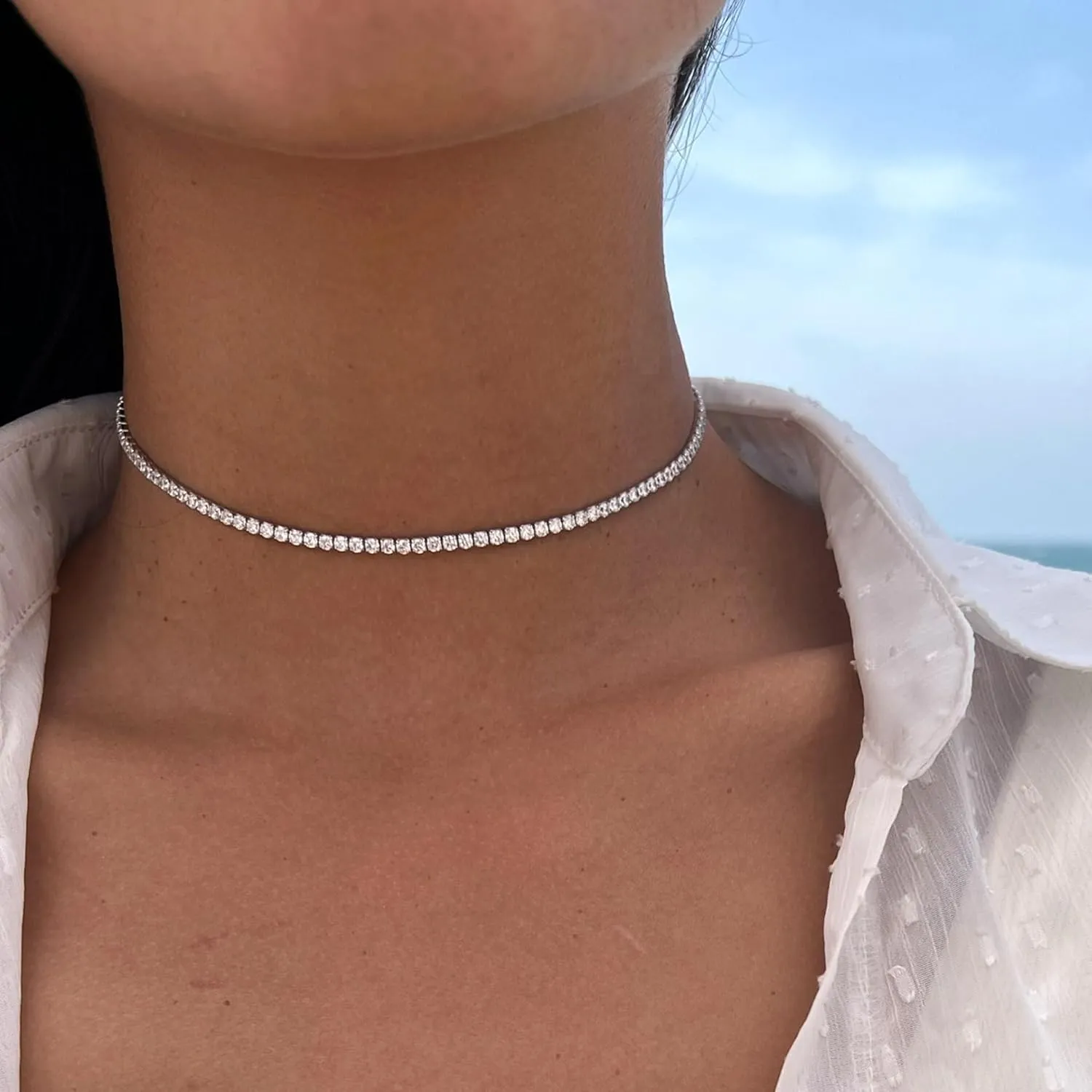 CAROVO Gold Necklace for Women,Dainty Gold Necklaces 14k Gold Plated Diamond Necklaces Cute CZ Solitaire Choker Necklaces for Women Simple Cubic Zirconia Pendant Necklace Trendy Jewelry Gifts