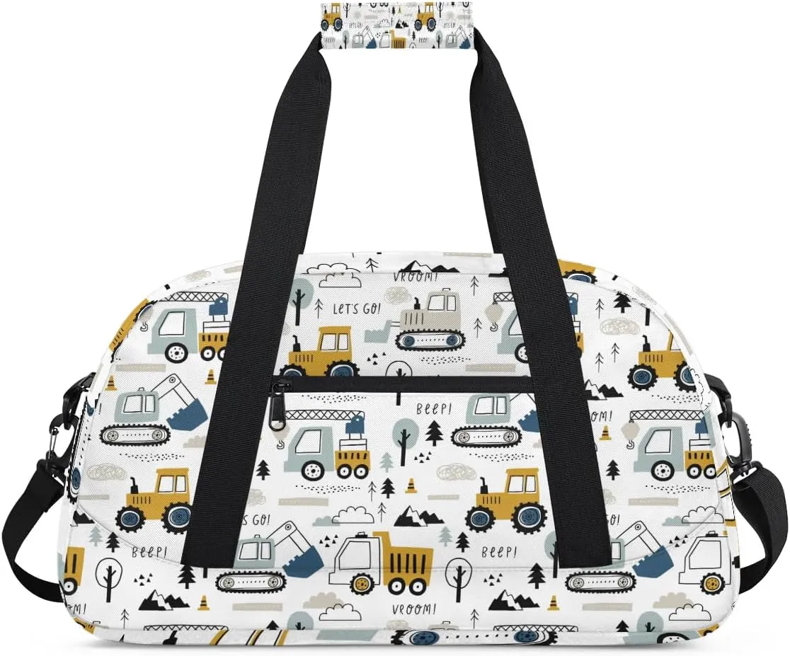 Cartoon Truck Duffle Bags for Kids,Waterproof Sports Gym Bag,Travel Weekender Overnight Bag,Foldable Gymnastics Work Out Bags Portable Gymnastics Sleepover Bags Lightweight Sports Duffel Bags