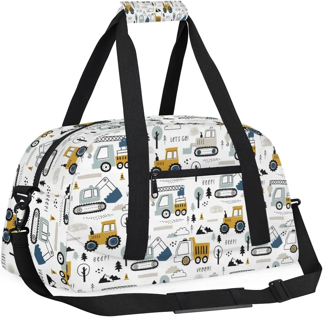 Cartoon Truck Duffle Bags for Kids,Waterproof Sports Gym Bag,Travel Weekender Overnight Bag,Foldable Gymnastics Work Out Bags Portable Gymnastics Sleepover Bags Lightweight Sports Duffel Bags
