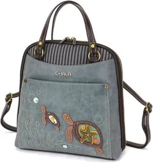 Chala Handbags Turtle Convertible Backpack Purse Turtle Lovers, Indigo color, 10.5 inch x 10.5 inch x 4 inch (TUT-BK1)