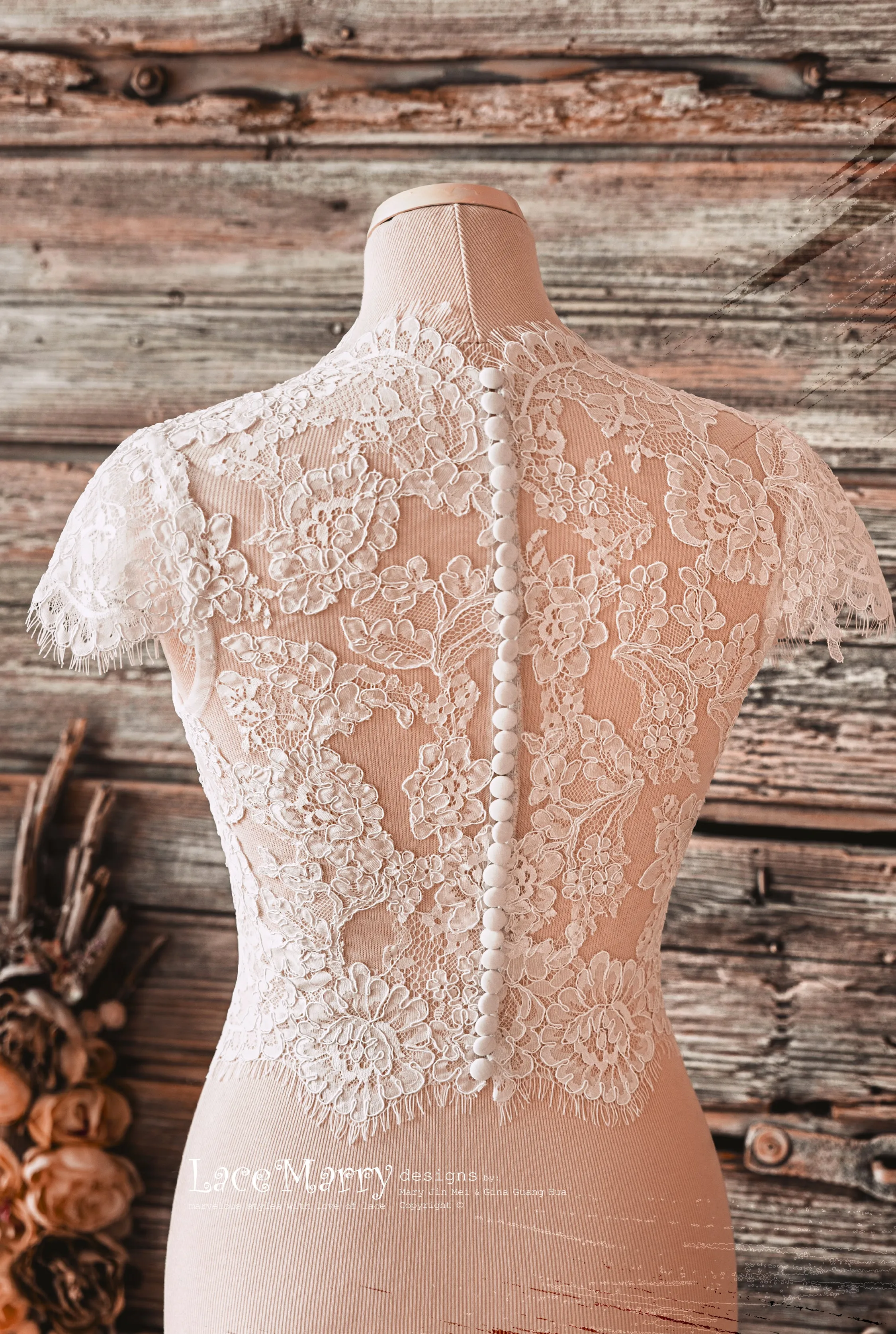 Charming Bridal Lace Crop Top with High Collar