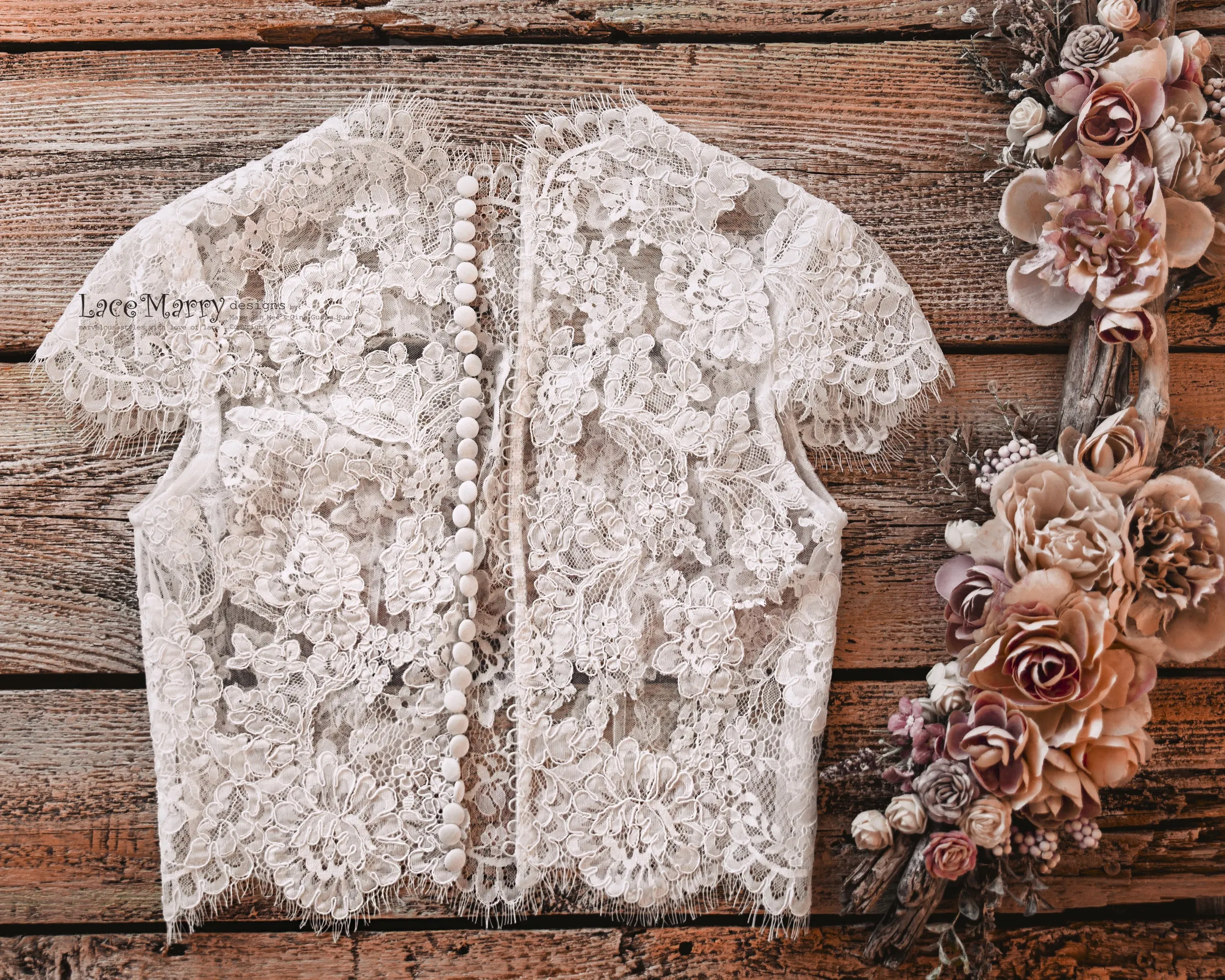Charming Bridal Lace Crop Top with High Collar