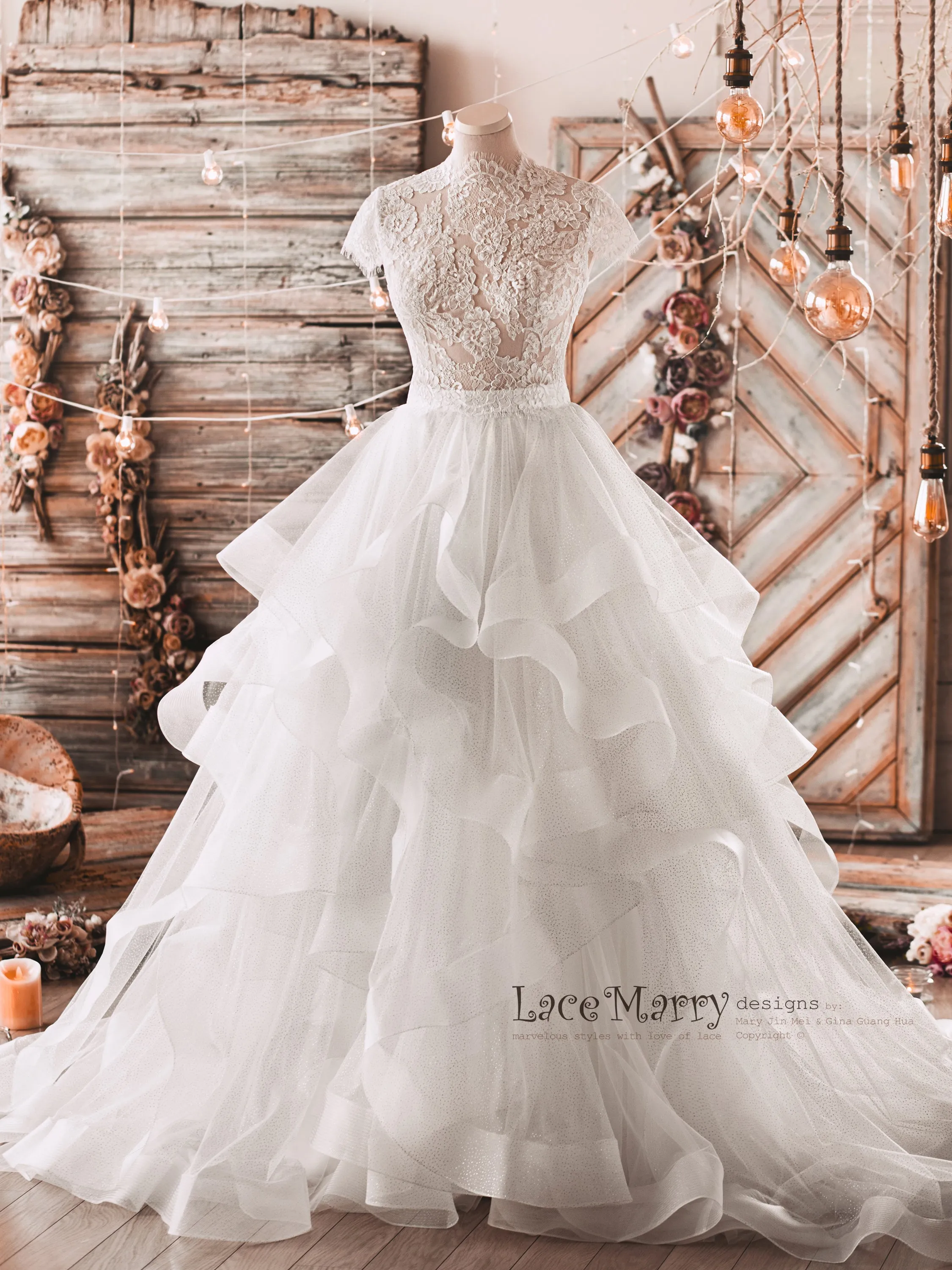 Charming Bridal Lace Crop Top with High Collar