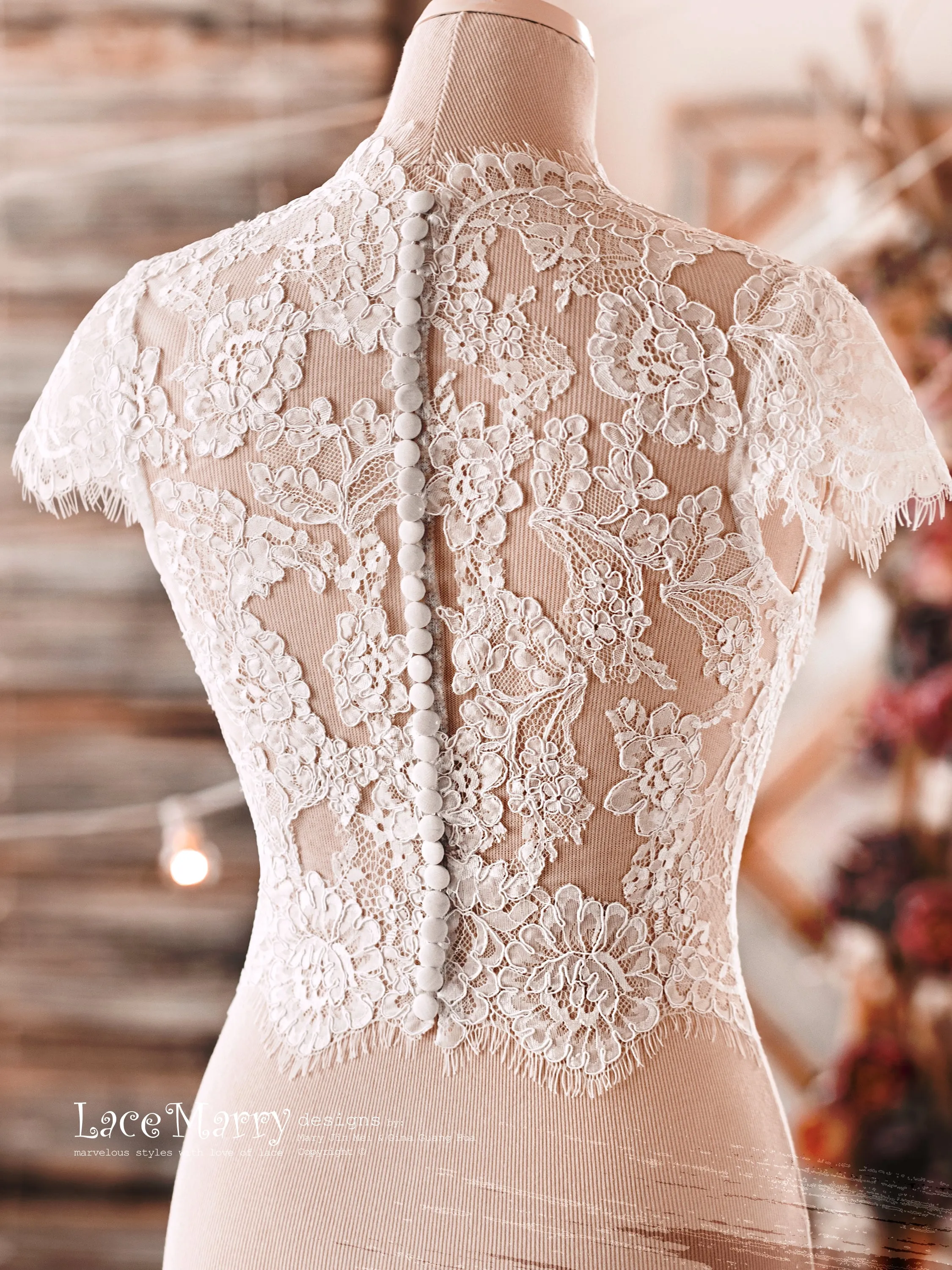 Charming Bridal Lace Crop Top with High Collar