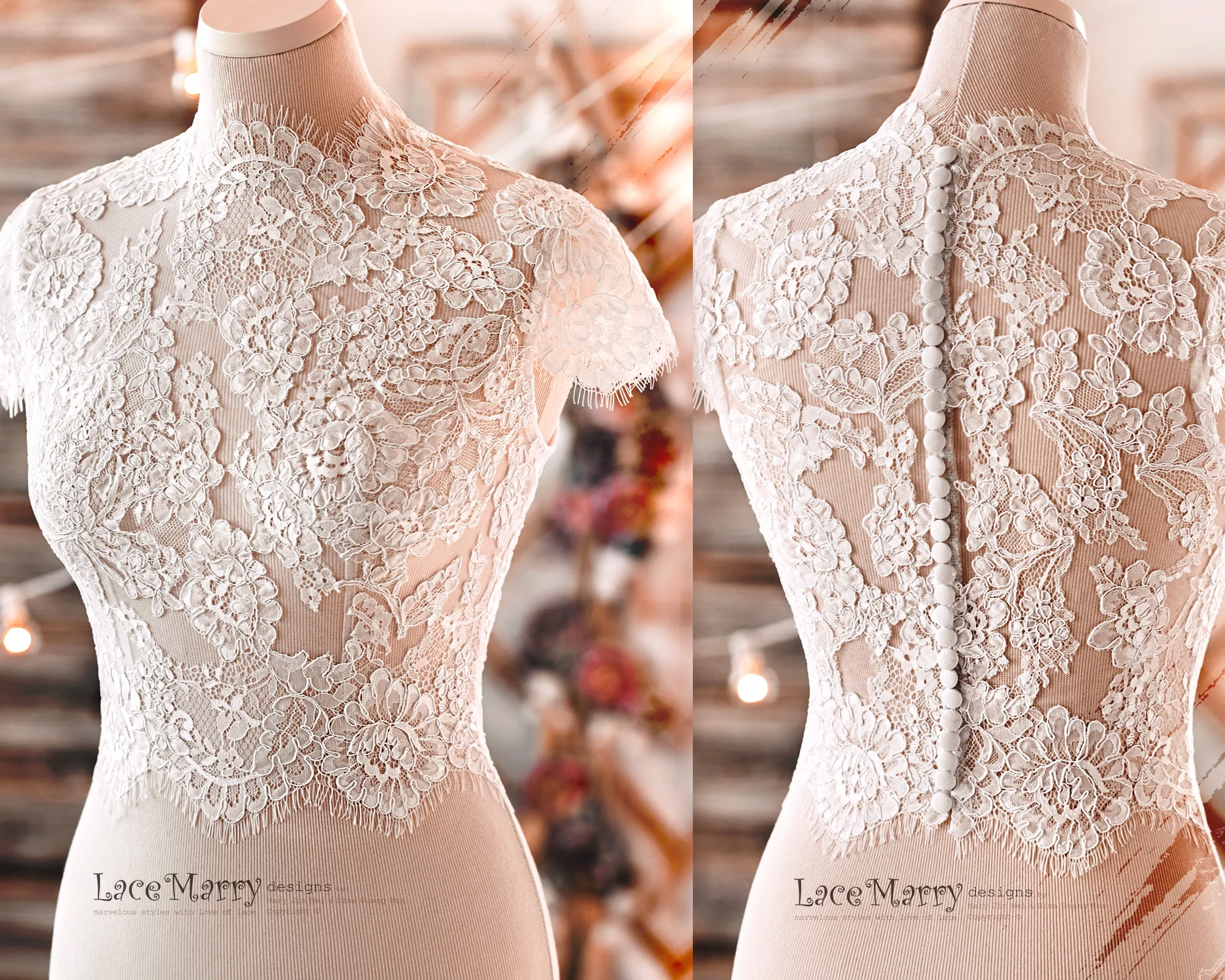 Charming Bridal Lace Crop Top with High Collar