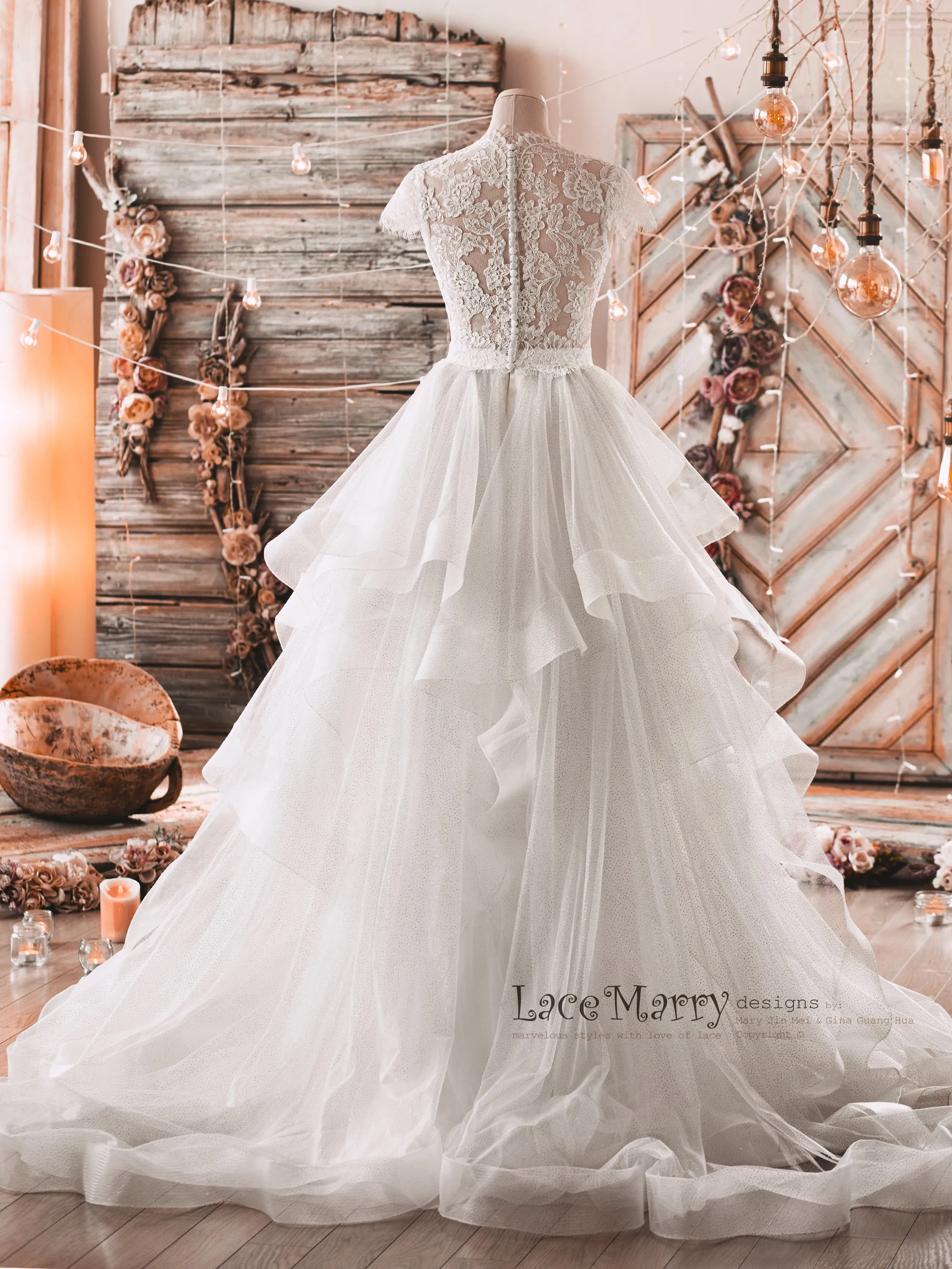 Charming Bridal Lace Crop Top with High Collar