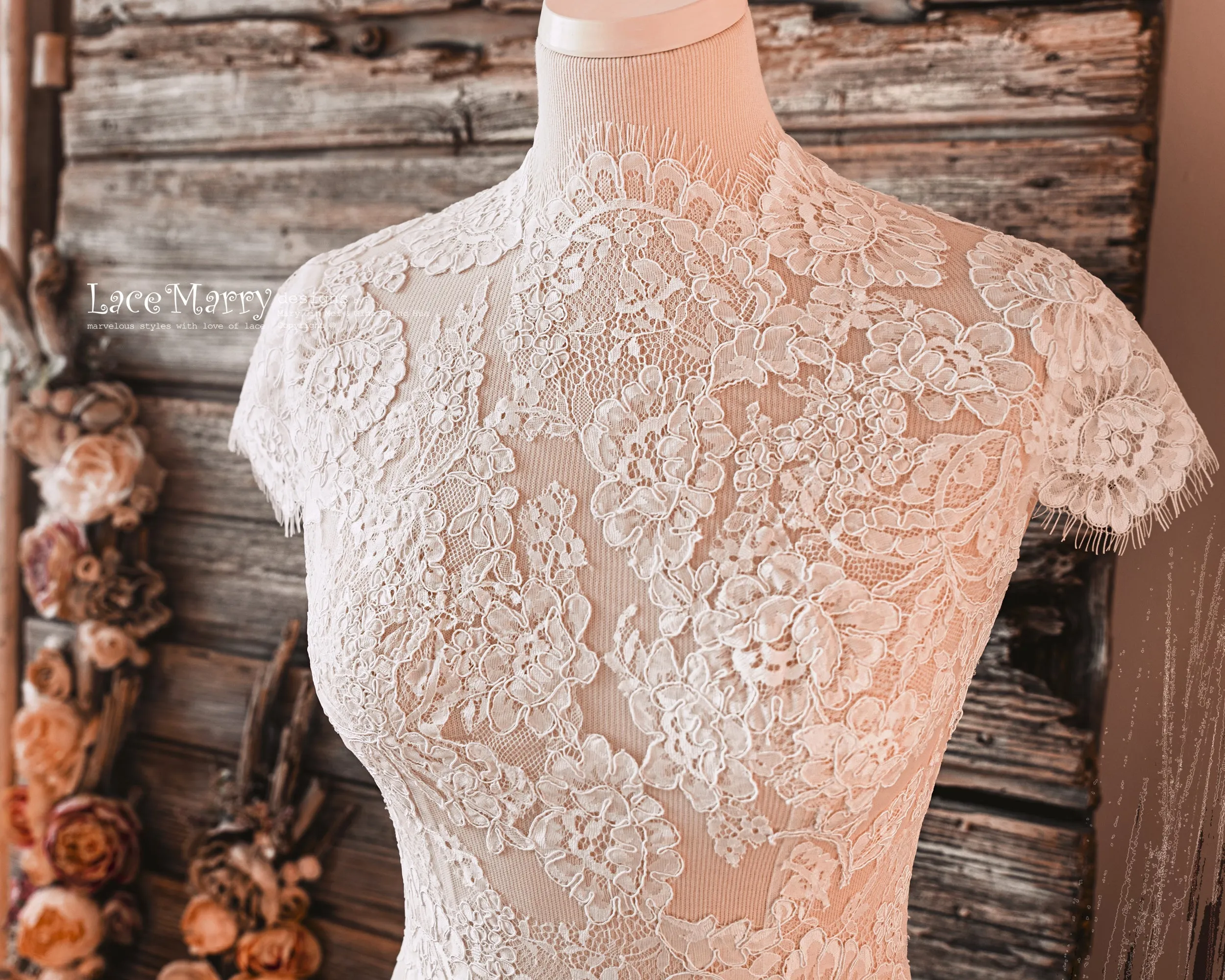 Charming Bridal Lace Crop Top with High Collar
