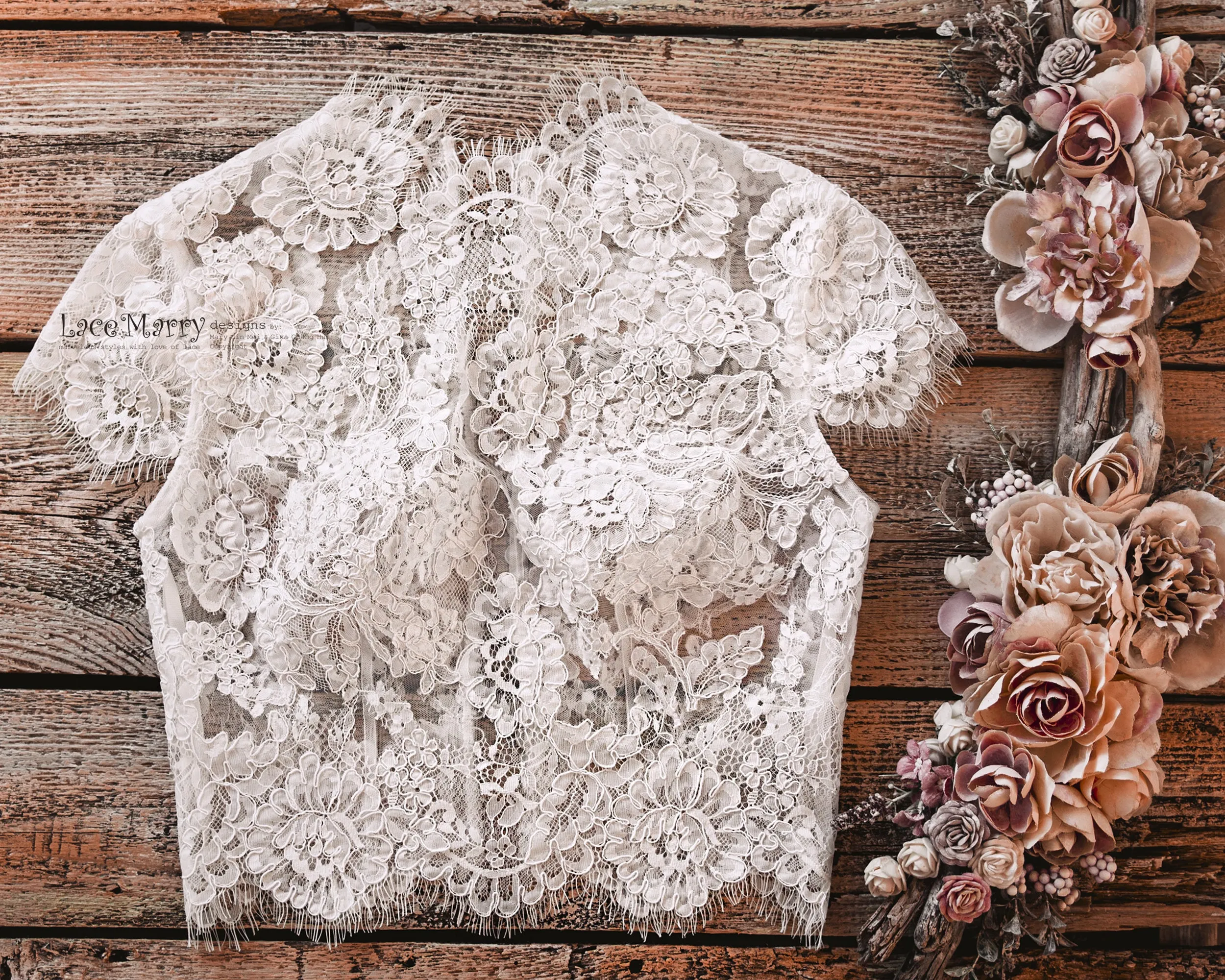 Charming Bridal Lace Crop Top with High Collar