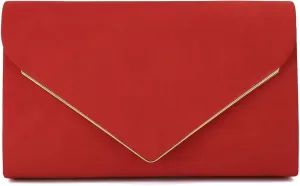 CHARMING TAILOR Faux Suede Clutch Bag Elegant Metal Binding Evening Purse for Wedding/Prom/Black-Tie Events