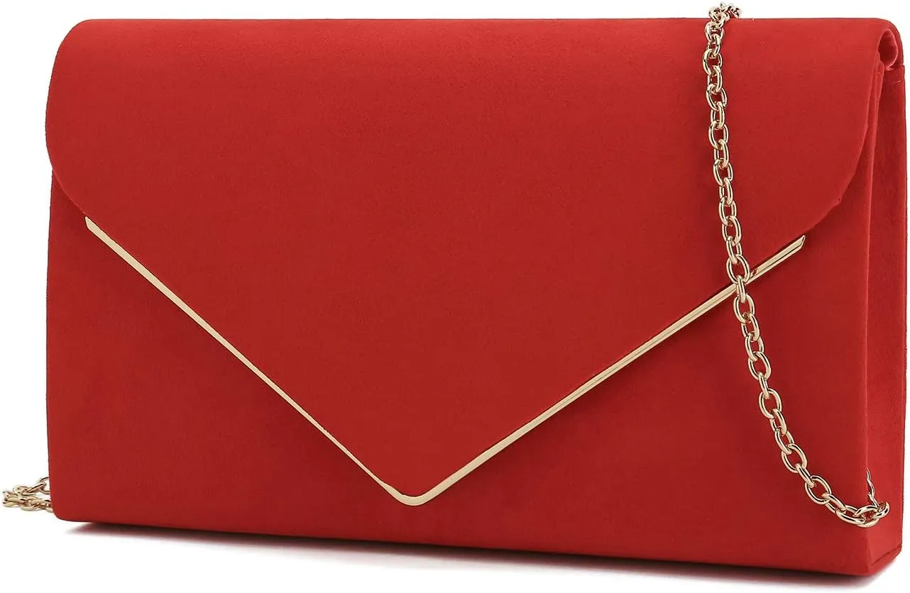 CHARMING TAILOR Faux Suede Clutch Bag Elegant Metal Binding Evening Purse for Wedding/Prom/Black-Tie Events