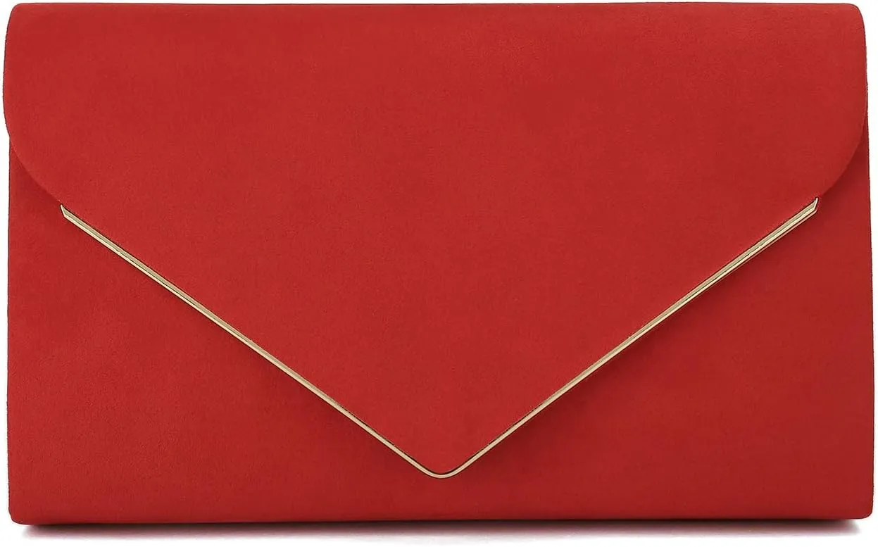 CHARMING TAILOR Faux Suede Clutch Bag Elegant Metal Binding Evening Purse for Wedding/Prom/Black-Tie Events