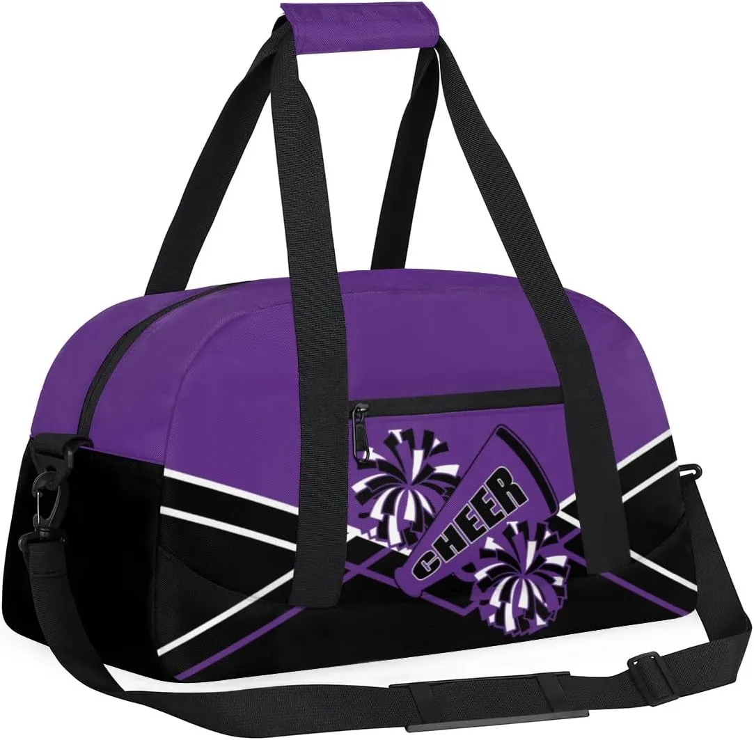 Cheer Kid Duffel Bag Collapsible Sports Gym Bags Travel Weekender Overnight Bag for Girls Boys Personalized Gymnastics Sleepover Bag Purple Black