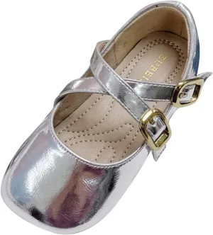 Children Shoes Fashion Leather Single Shoes Comfortable Soft Sole Single Shoes Kids Lightweight Shoes (Silver, 3.5-4 Years Toddler)